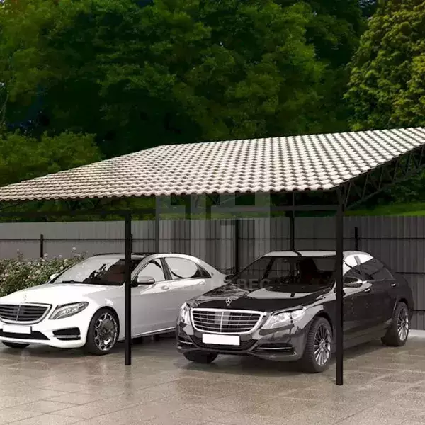 навес из металлочерепицы для двух авто